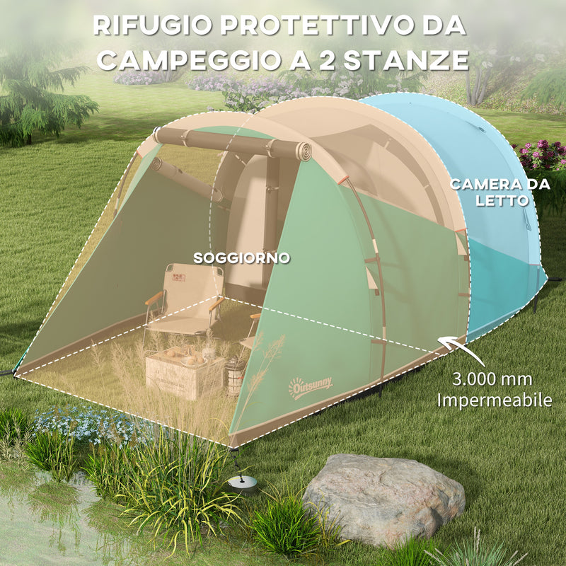 Tenda da Campeggio 2-4 Posti Impermeabile a Tunnel con Borsa di Trasporto 460x260x190 cm in Poliestere Verde-4