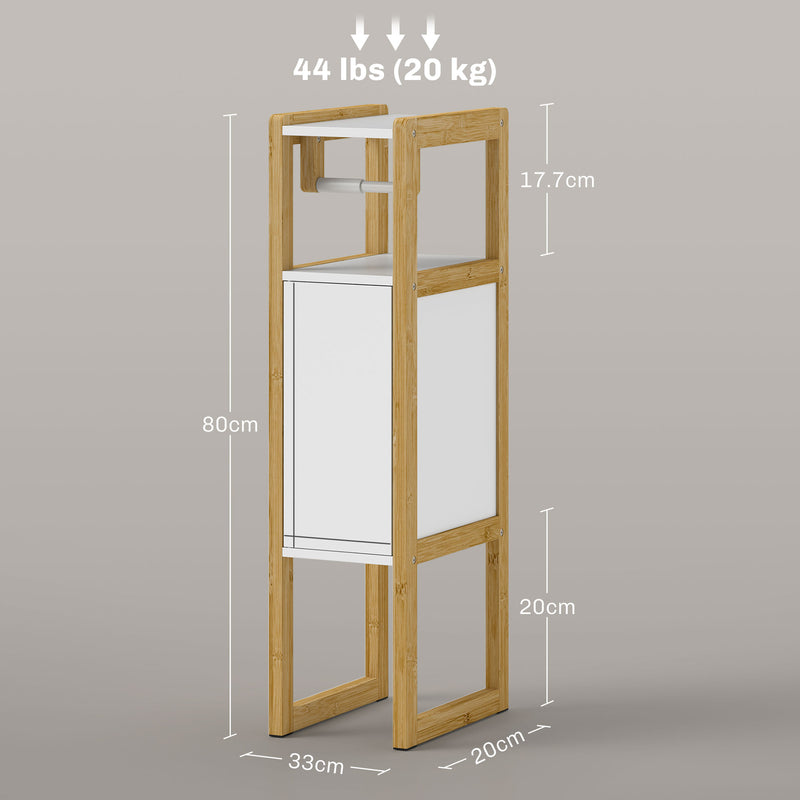 Mobiletto Bagno Salvaspazio Armadietto Porta Carta Igienica con Ripiano in Bambù 20x33x80cm Bianco-3