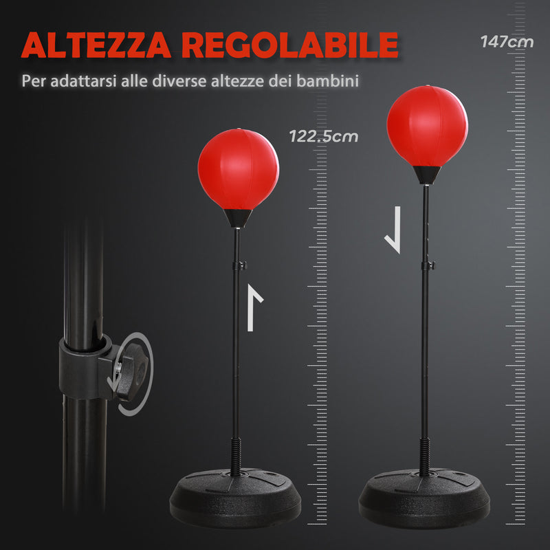 Set Boxe Giocattolo per Bambini H122,5-147 cm con Sacco da Pugilato da Terra e Guantoni Rosso -4