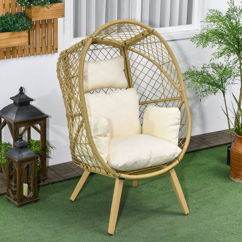 Sedia da Giardino a Uovo con Seduta Imbottita e Poggiatesta 88x85x143 cm in Rattan PE e Acciaio -2