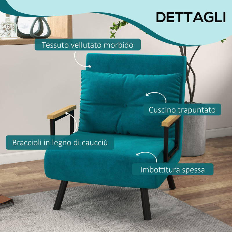 Poltrona Letto Singolo Reclinabile con Cuscino Sfoderabile in Tessuto Effetto Lino Blu Scuro  -6