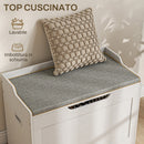 Panca Contenitore in Legno con Cuscino in Tessuto 103L 75x40x56cm Bianco -5