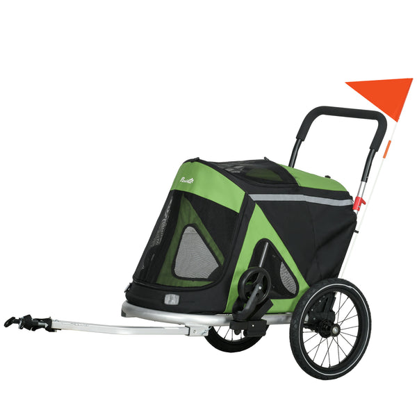 Carrello Rimorchio per Cani da Bicicletta 2 in 1 Pieghevole con Catarifrangenti e Bandierina Verde acquista