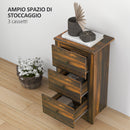 Comodino 3 Cassetti Stile Rustico 40x30x74 cm Marrone  -4