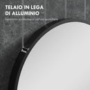 Specchio da Bagno Rotondo Moderno da Parete 70x70 cm con Cornice in Lega di Alluminio Nero-5