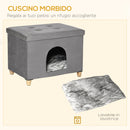 Casetta per Gatti Pouf Poggiapiedi Imbottito 60x45x44,5 cm con Cuscino Rimovibile e Lavabile Grigio-7