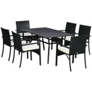 Set Tavolo e 6 Sedie da Giardino con Cuscini in Acciaio Rattan PE Nero e Beige-1