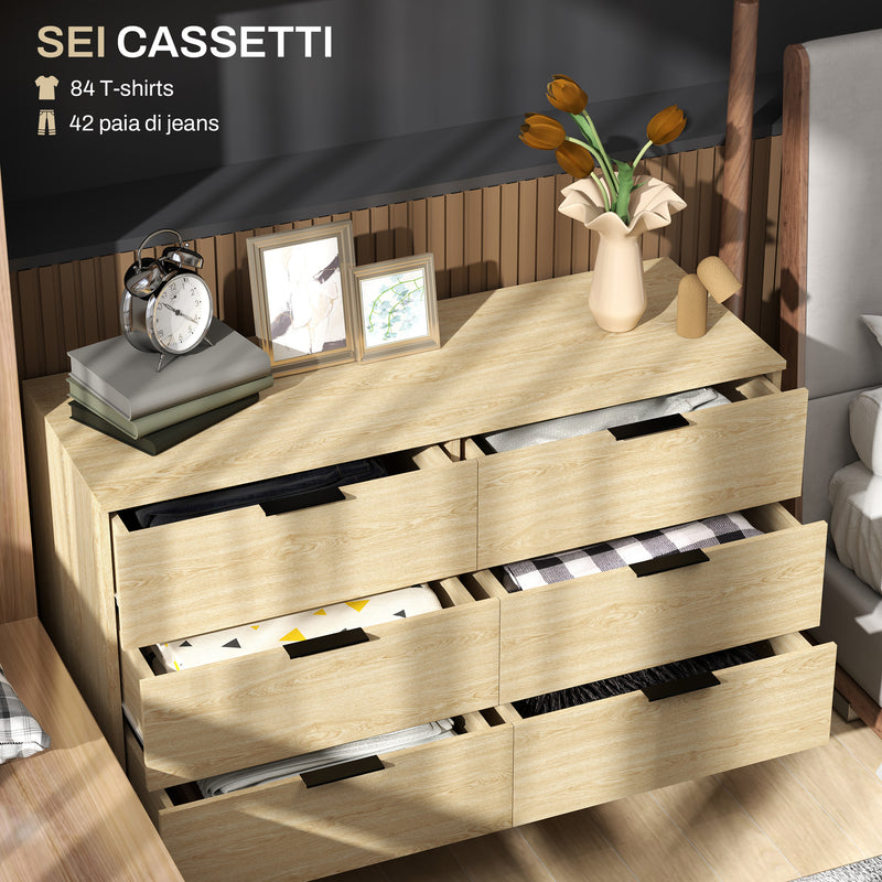 Cassettiera 6 Cassetti Design Nordico 110x40x75 cm Rovere  -4