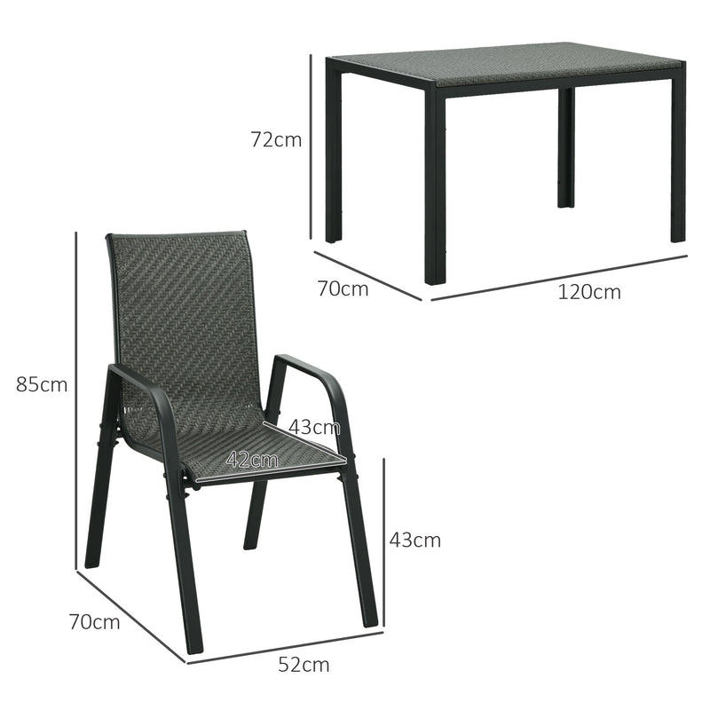 Set Tavolo e 4 Sedie Impilabili da Giardino in Acciaio e Rattan PE Grigio-3