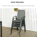 Set Tavolo e 4 Sedie Impilabili da Giardino in Acciaio e Rattan PE Grigio-6