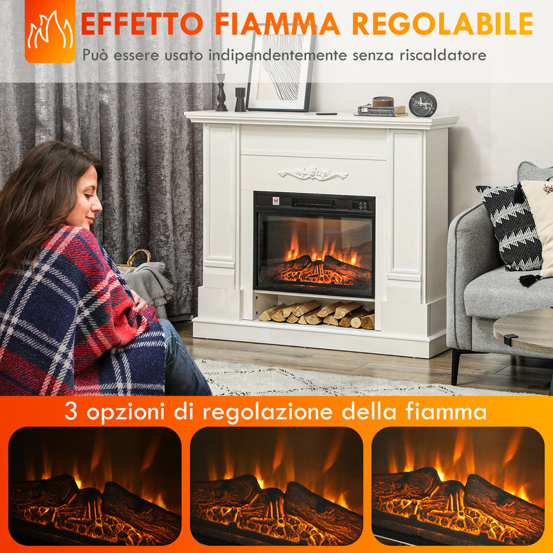 Camino Elettrico da Pavimento 1800W con Fiamma a 3 Intensità e Telecomando 117x30x100 cm Bianco -4