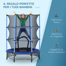 Trampolino Elastico per Bambini da 3 Anni Ø140 cm con Rete di Protezione Blu e Nero -7