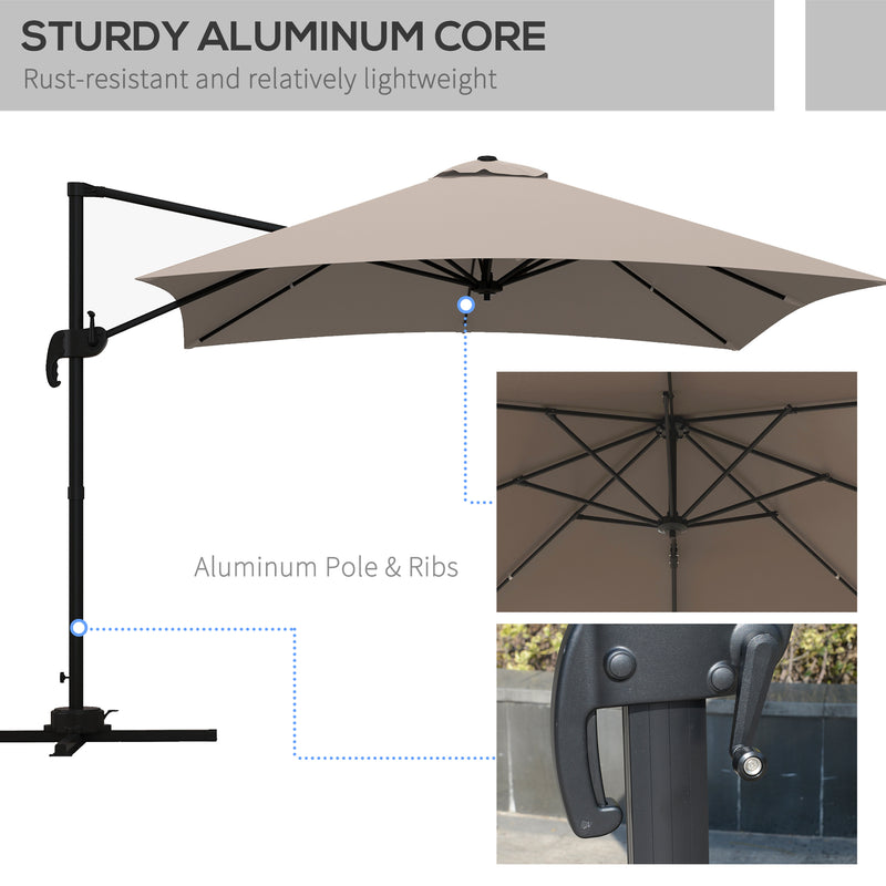 Ombrellone da Giardino Decentrato 3x3 m 8 Stecche Pedale e Manovella in Alluminio e Poliestere Khaki-7