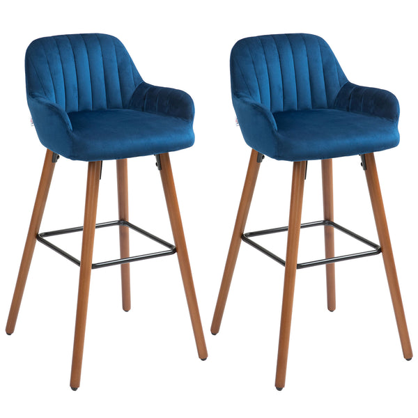 Set 2 Sgabelli da Bar con Schienale in Velluto Blu Scuro online