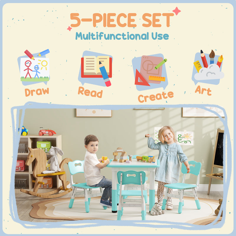 Set Tavolo con 4 Sedie per Bambini Altezza Regolabile Verde  -5