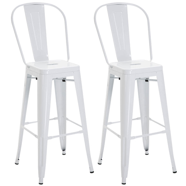 Set 2 Sgabelli da Bar Stile Industriale Schienale Rimovibile 44x49x116 cm in Metallo Bianco acquista