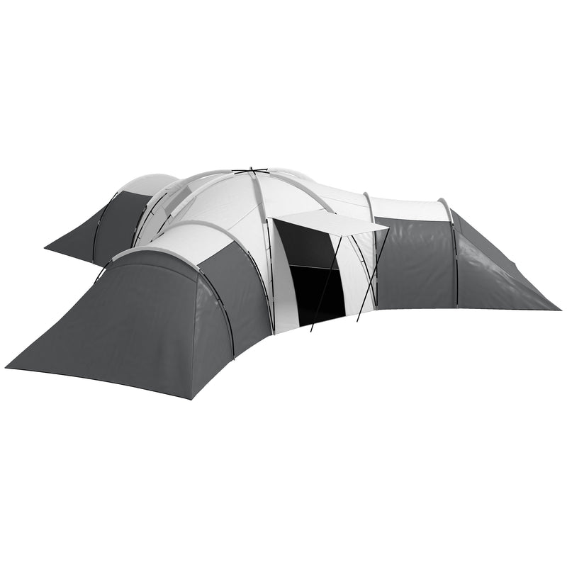 Tenda da Campeggio 6 Posti Impermeabile con 3 Aree Notte Soggiorno e Portico in tessuto Oxford Grigio-9