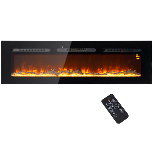 acquista Camino Elettrico da Parete 1800W con Telecomando e Display LCD 152,4x15,8x45 cm Nero