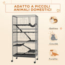 Gabbia per Conigli con 4 Ingressi a Livelli Multipli con Amaca 80x52x159 cm in Acciaio e PP Argento e Grigio-4