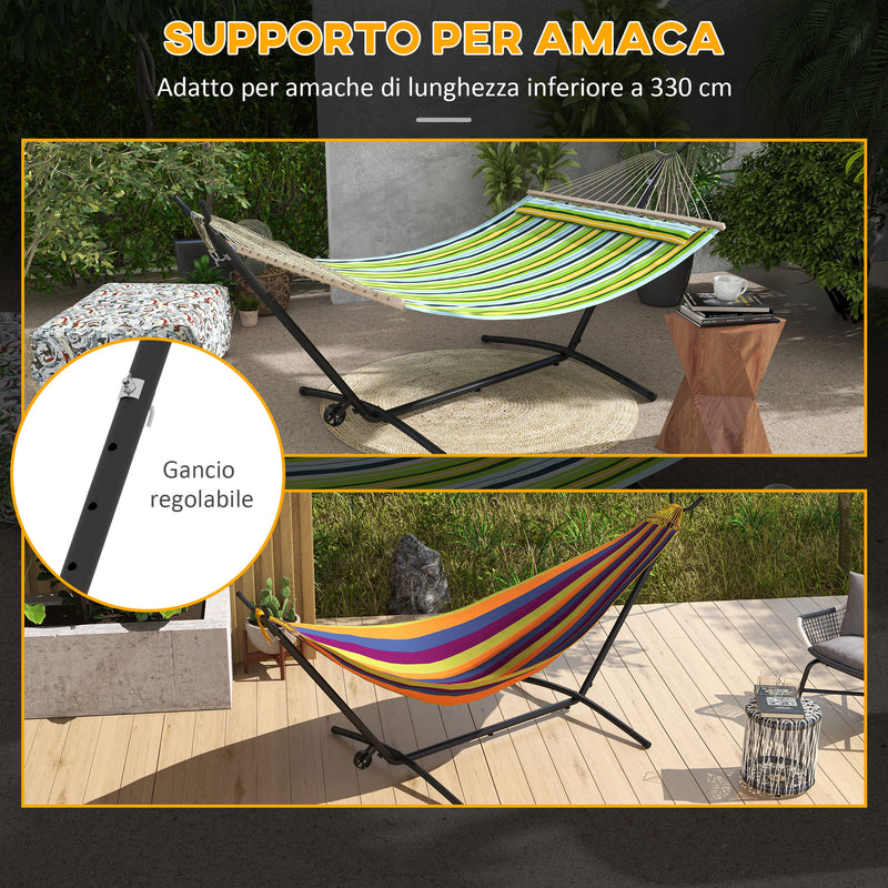 Supporto per Amaca da 330 cm max con 6 Fori e Rotelle 290x120x115 cm in Metallo Nero-5