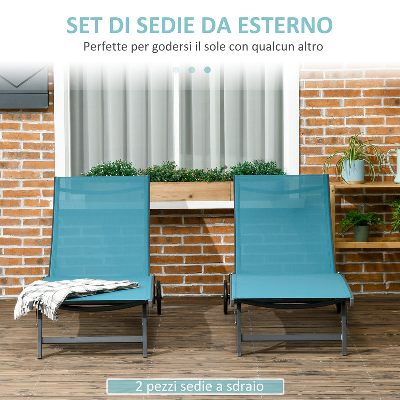 Set 2 Lettini Prendisole da Giardino Reclinabili 66x165x102 cm in Alluminio e Tessuto Blu e Nero-4