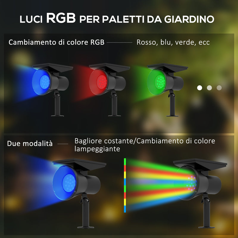 Set 2 Luci da Giardino Solari RGB con 2 Modalità di Illuminazione 10,6x15x38 cm in PP e PC Nero-5