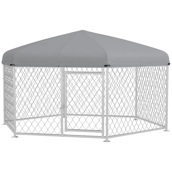 prezzo Recinto per Cani Taglia Grande 2,1x1,85x1,5m Tetto in Tessuto Oxford Anti UV Argento e Grigio