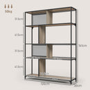 Libreria Design Industriale a 5 Livelli Porta Metallica Scorrevole 120x30x161 cm in Legno e Acciaio Nero e Grigio-3