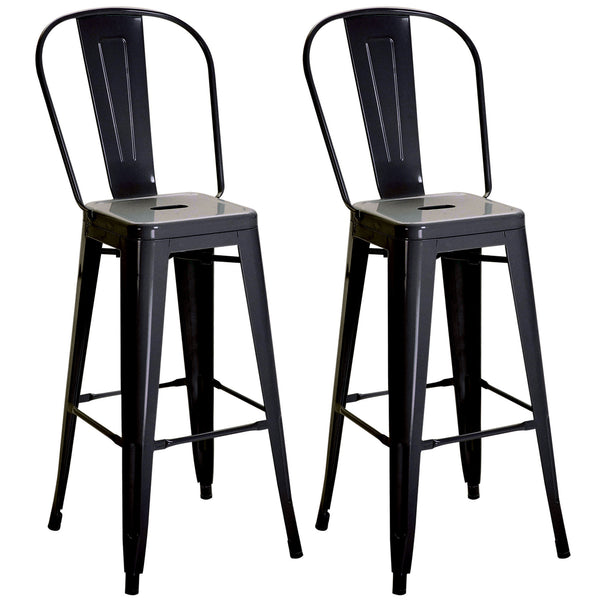 Set 2 Sgabelli da Bar Stile Industriale Schienale Rimovibile 44x49x116 cm in Metallo Nero prezzo