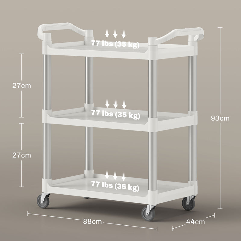 Carrello Portavivande 3 Livelli 88x44x93 cm Bianco e Argento  -3