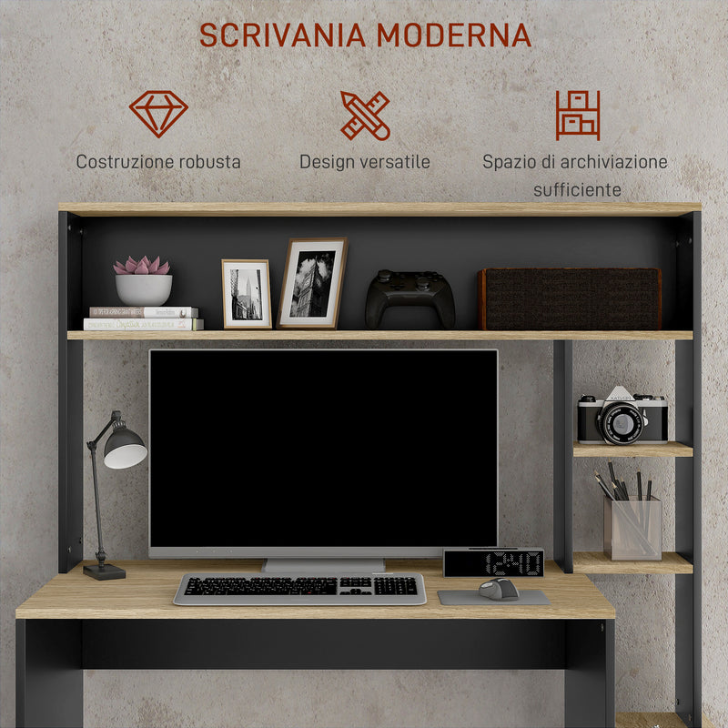 Scrivania Moderna con Ripiani e Supporto per CPU 114x45x138 cm in Legno Grigio e Legno Naturale-6