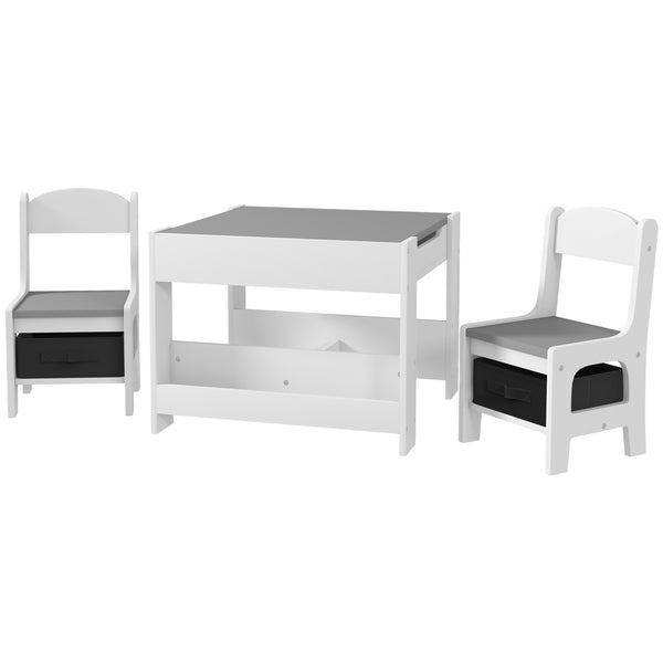 Set Tavolino per Bambini e 2 Sedie Piano del Tavolo 2 in 1 con Lavagna e Contenitori Grigio online