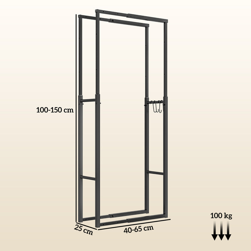 Portalegna per Camino da Interno ed Esterno Regolabile 40-65x25x100-150 cm in Metallo Nero -3