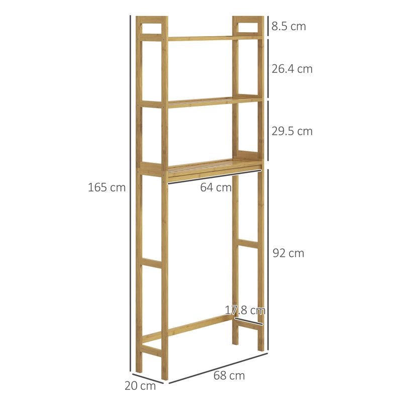 Mobile Sopra WC Salvaspazio a 3 Ripiani Aperti a Doghe 68x20x165 cm in Bambù -3