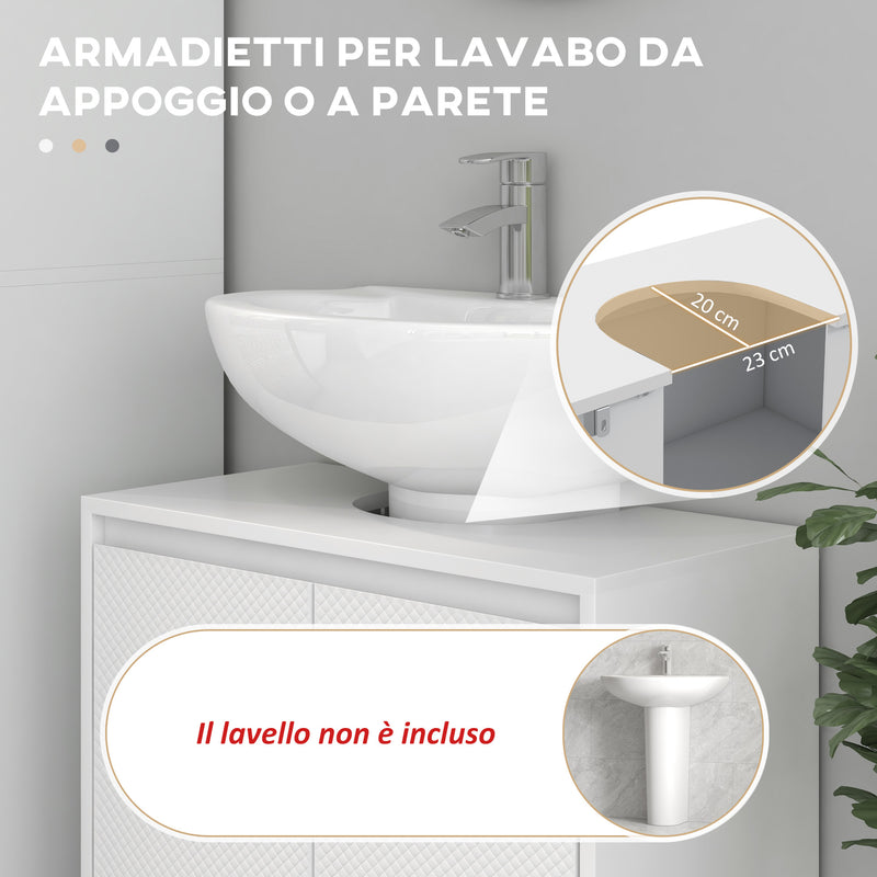 Mobile Sottolavello da Bagno 60x30x60cm 2 Ante Decorate Bianco  -4