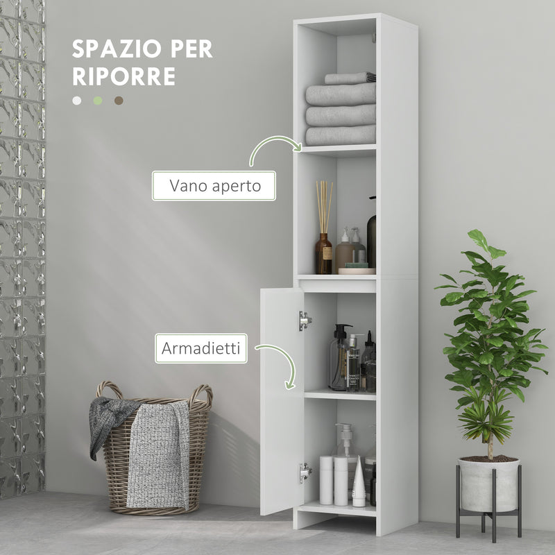 Mobile a Colonna Salvaspazio con Armadietto e 2 Mensole 30x30x160 cm Bianco -4