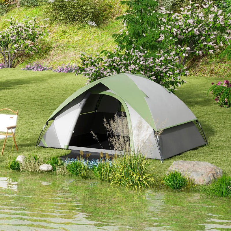 Tenda da Campeggio 2 Posti con Finestra a Rete 210x210x150 cm in Poliestere e Fibra di Vetro Grigio e Verde-2