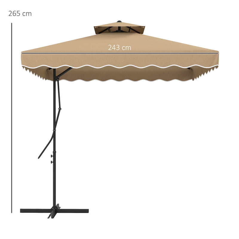 Ombrellone da Giardino Decentrato Doppio Tetto 2.5x2.5m Base a Croce Cachi-3