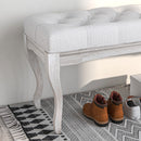 Panca Fondoletto Stile Vintage 110x37x49 cm in Tessuto Effetto Lino Bianco Crema  -9