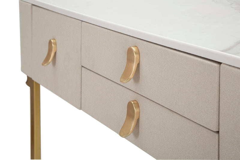 Console Fissa 3 Cassetti Beauty 100x80x40 cm in Legno MDF e Metallo Crema/Oro-6