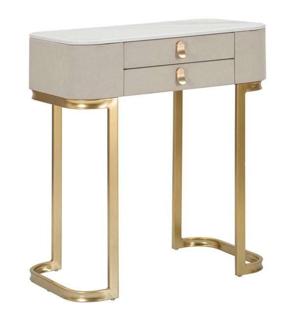 Console Fissa 2 Cassetti Beauty 70x80x40 cm in Legno MDF e Metallo Crema/Oro-1