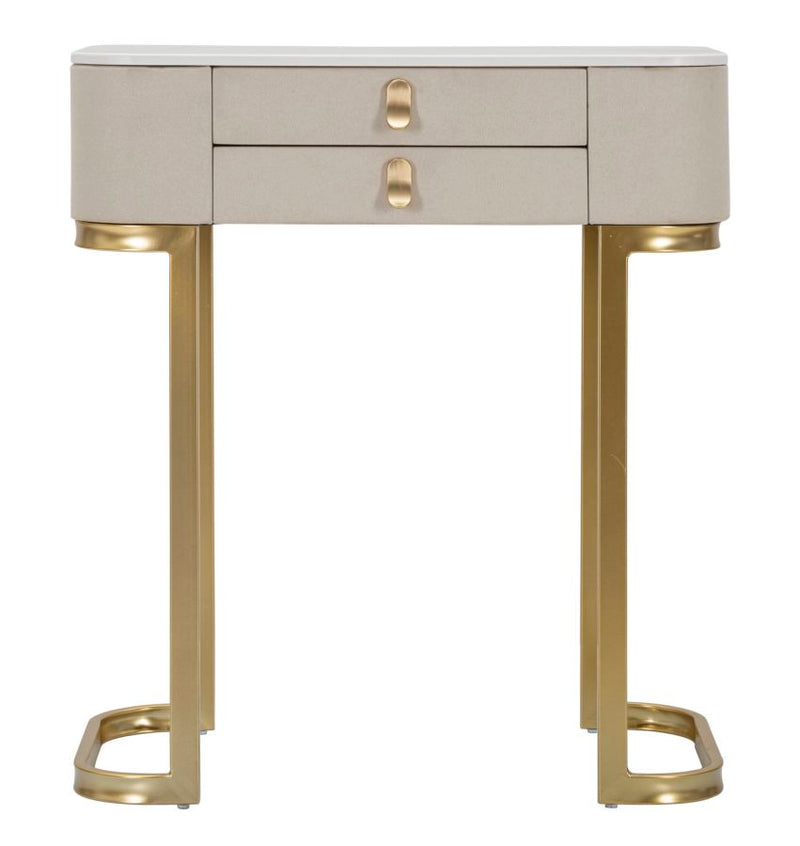 Console Fissa 2 Cassetti Beauty 70x80x40 cm in Legno MDF e Metallo Crema/Oro-2