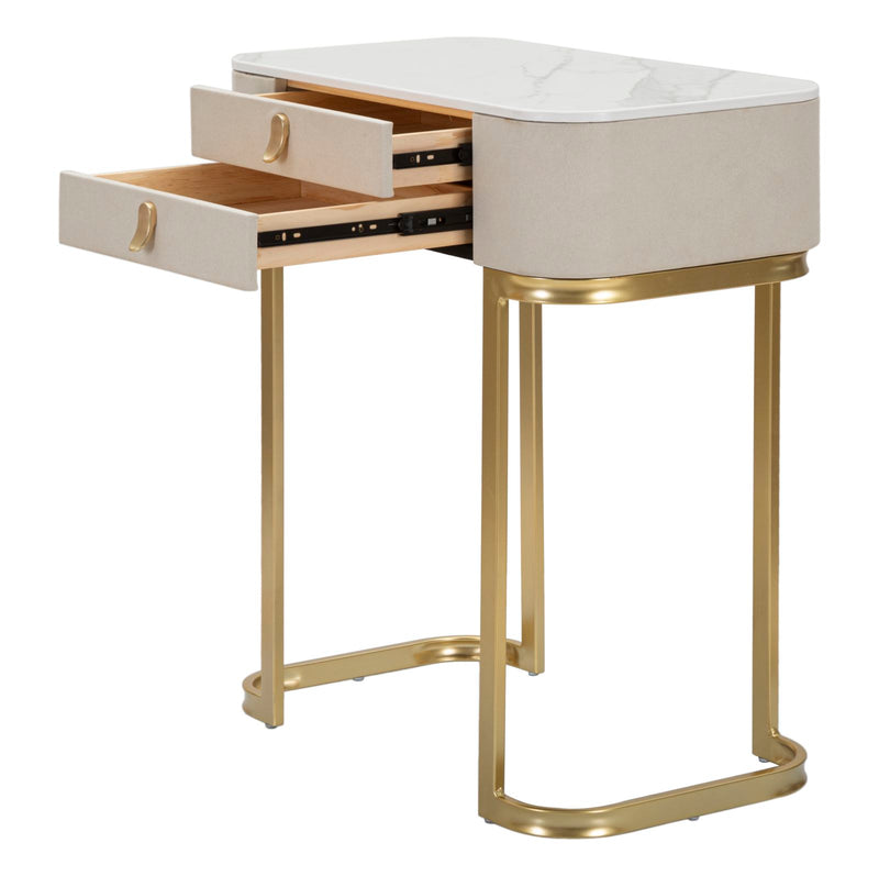 Console Fissa 2 Cassetti Beauty 70x80x40 cm in Legno MDF e Metallo Crema/Oro-3