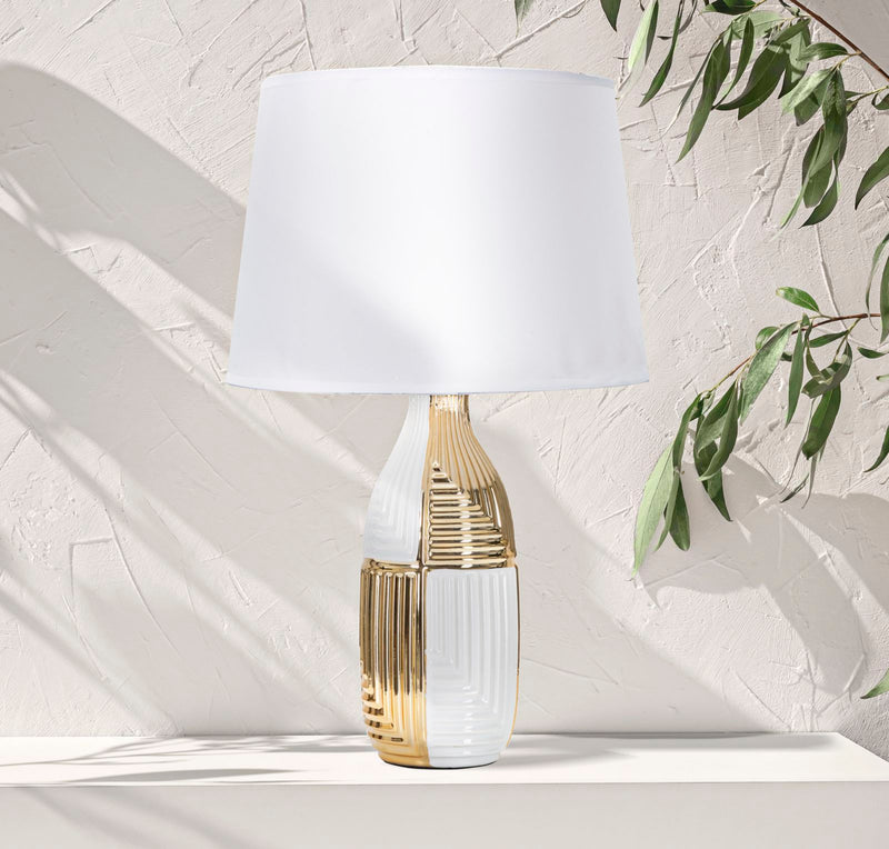 Lampada da Tavolo Glam Line 33x54x33 cm in Ceramica Bianco/Oro-5