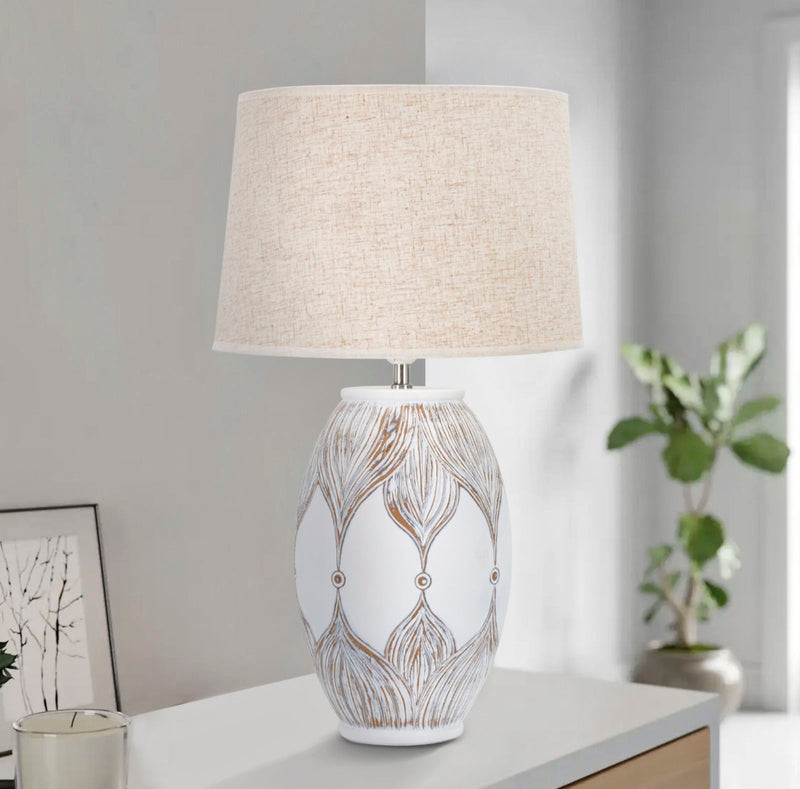 Lampada da Tavolo Ovale Atene 38x67x38 cm in Poliresina Bianco/Marrone-5