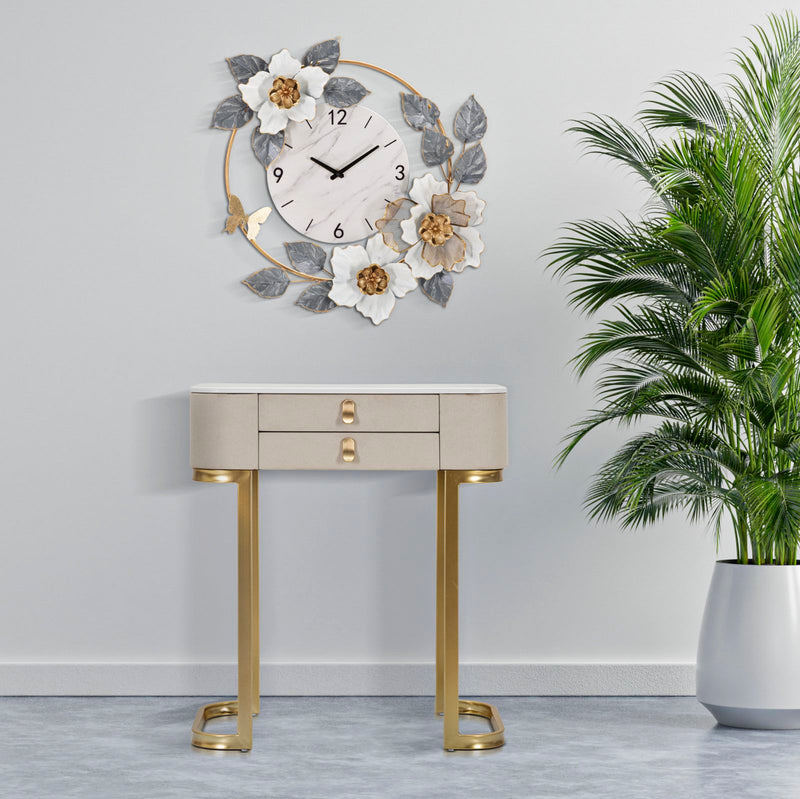 Console Fissa 2 Cassetti Beauty 70x80x40 cm in Legno MDF e Metallo Crema/Oro-9