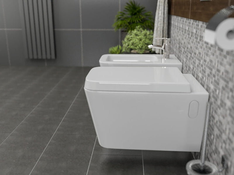 Coppia di Sanitari Sospesi Wc e Bidet in Ceramica 36x57x32 Cm Vorich Minimal Bianco-5