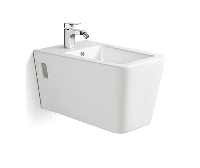 Coppia di Sanitari Sospesi Wc e Bidet in Ceramica 36x57x32 Cm Vorich Minimal Bianco-6