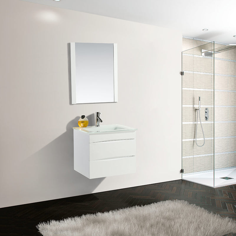 Mobile Bagno Sospeso 70 cm in PVC con Specchiera Vorich Easy Bianco-2