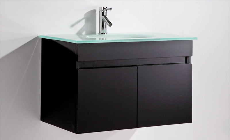 Mobile Bagno Sospeso 80 cm in MDF con Specchiera Vorich Easy Black Nero-8